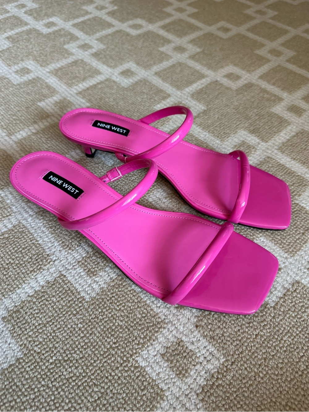 Nine West Noel3 Hot Pink Kitten Heel Slide Sandals Square Toe Size 10 - Picture 13 of 15